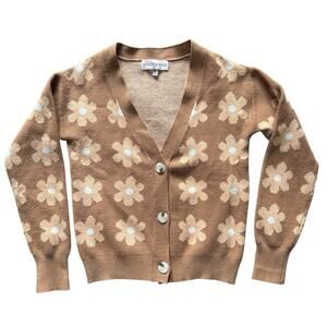 Willow & Wind Womens’ Daisy Floral Tan Knitted Cardigan Sweater Size XS